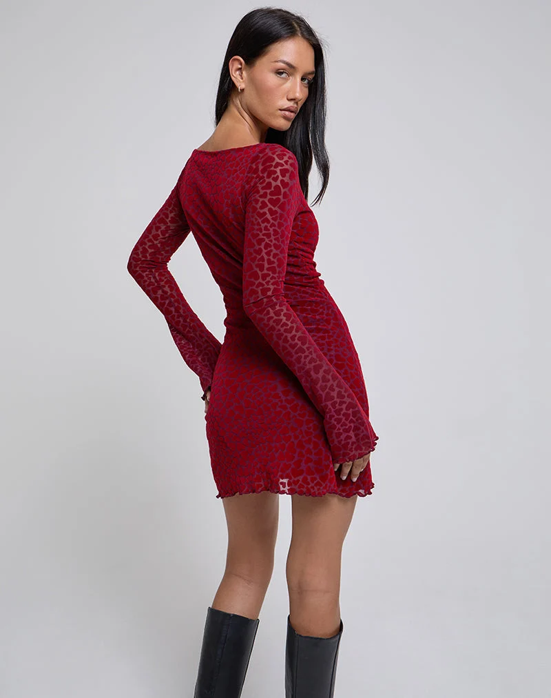 Sevila Langärmeliges Minikleid in Herzflock Maroon