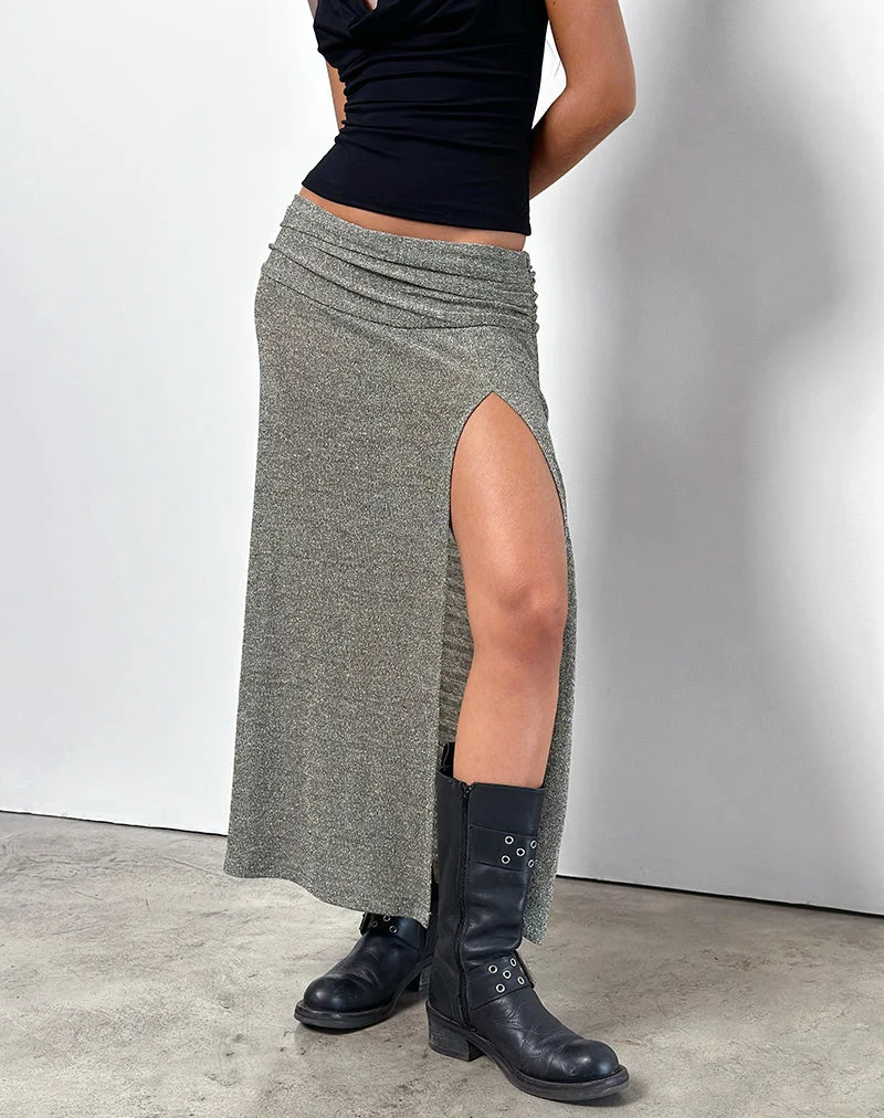 Luciara Midirock aus Glitzerstrick in Khaki