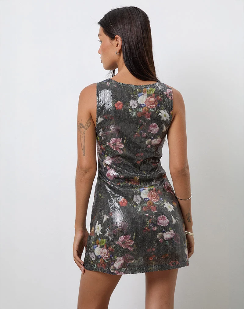 Zahira Minikleid aus Pailletten Vintage Flower