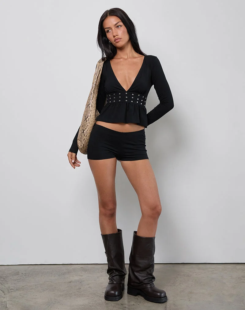 Ophay Top aus schwarzem Jersey mit Nieten