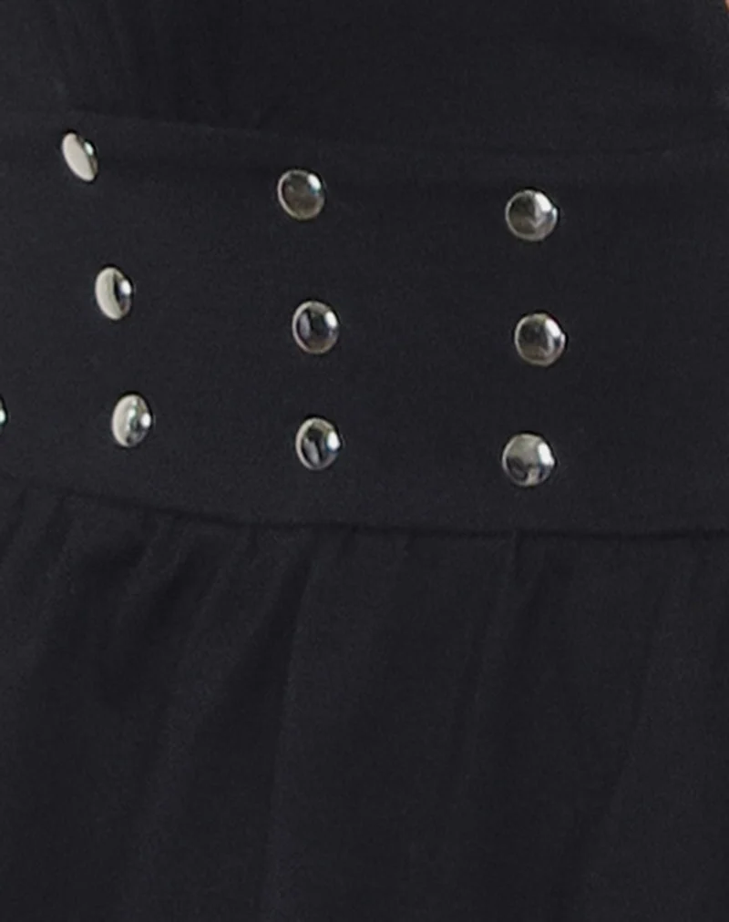 Leisma Rüschen-Top aus Jersey Schwarz mit Nieten
