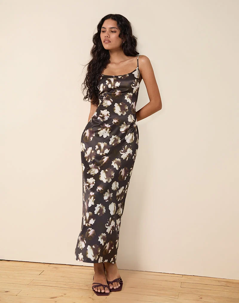 Kafka Maxikleid mit braunem Blumendruck