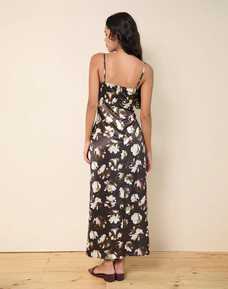 Kafka Maxikleid mit braunem Blumendruck