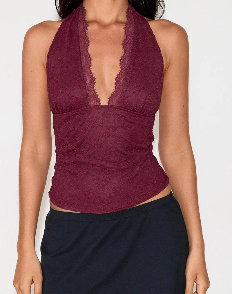 Matua Neckholder-Top aus Klee-Spitze Maroon