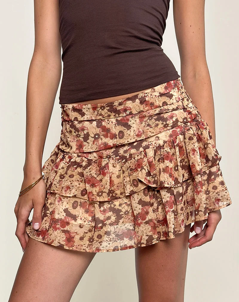 Masama Rüschenminirock aus Chiffon mit rostiger Blume
