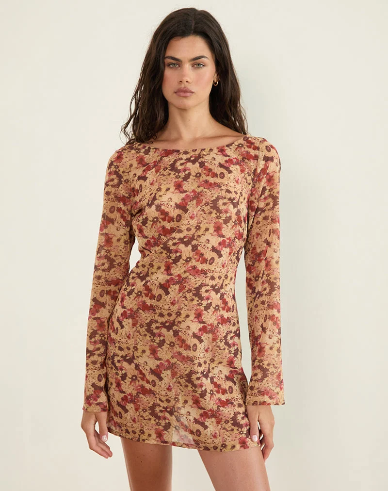 Jovia Minikleid aus Chiffon mit rostfarbener Blume