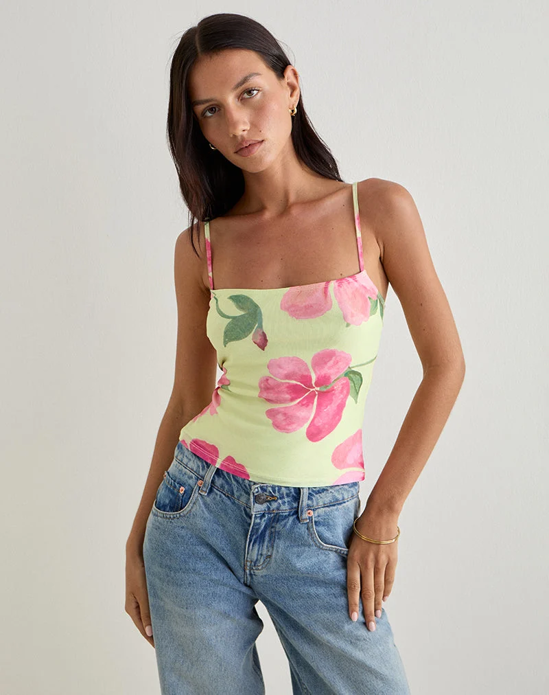Jefita Cami Top in Aquarell Hibiskus Gelb