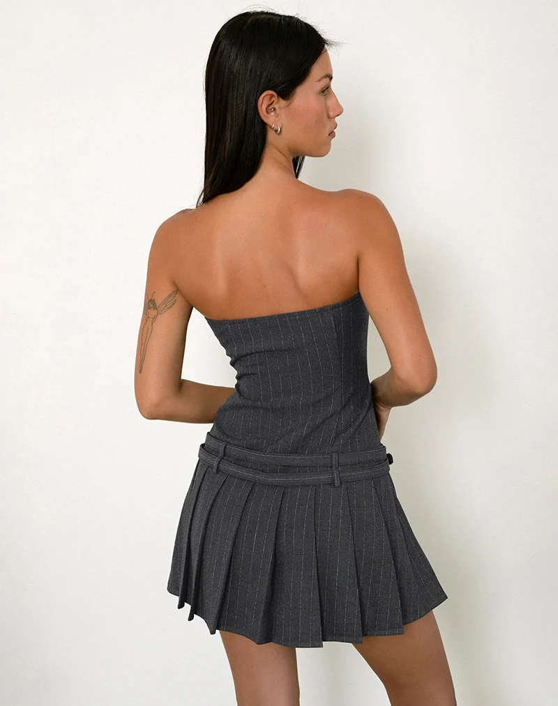 Haika Double Belt Minikleid in Anthrazit mit weißen Streifen
