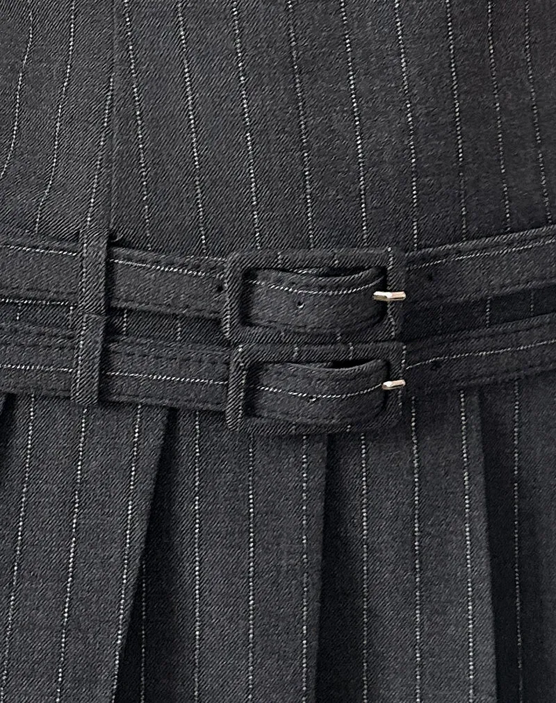 Haika Double Belt Minikleid in Anthrazit mit weißen Streifen