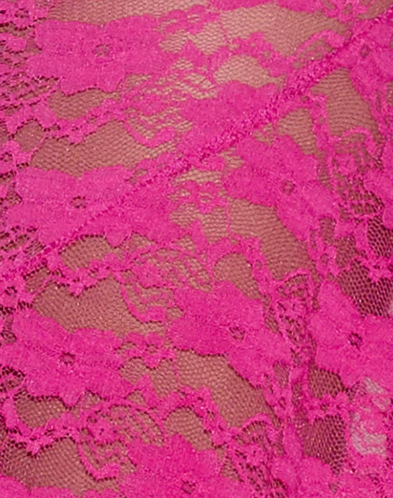 Cinta Midirock mit tiefem Ausschnitt aus Orchideen-Spitze in Pink