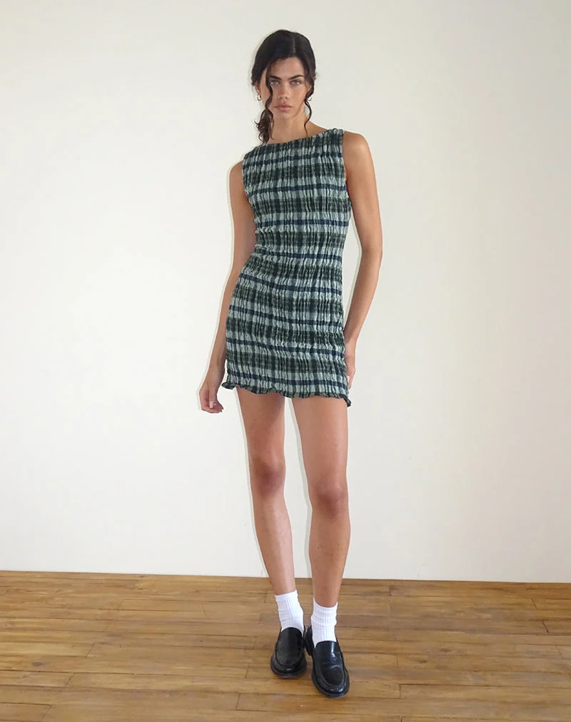 Takayi Minikleid aus Leinen mit Monokaro Grün