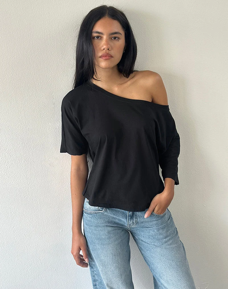Daman Schulternahes Basic-Top in Schwarz