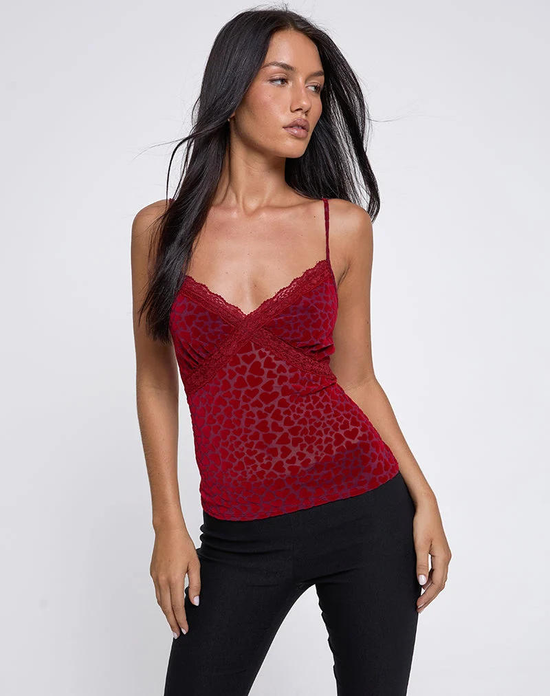 Alcesta Cami Top in Herzflock Maroon