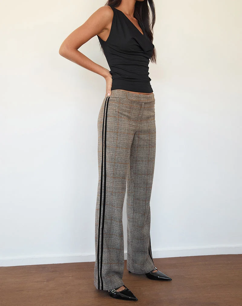 Fatina-Hose in braunem Karo mit Seitenstreifen