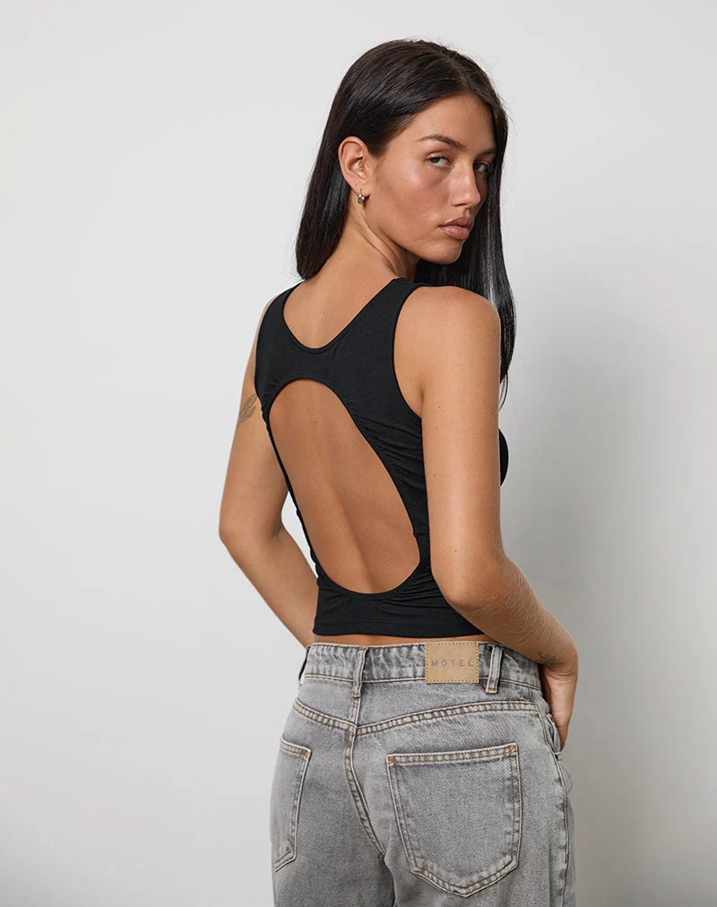 Rocio Hochgeschlossenes rückenfreies Tanktop in Schwarz