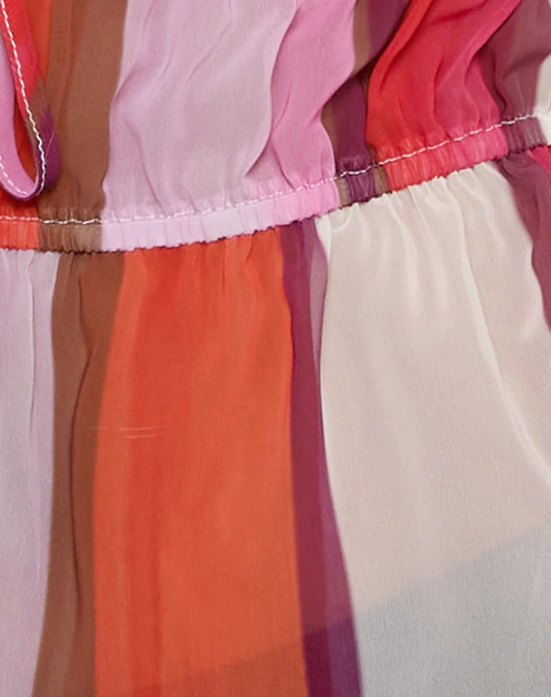 Hassna Neckholder-Top aus rosa Chiffon mit gemalten Streifen