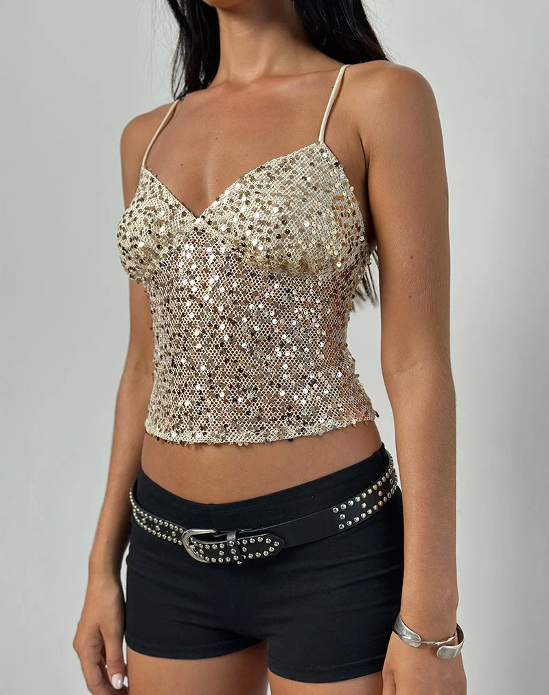 Karachi Triangel-Cami-Top aus Pailletten-Gold