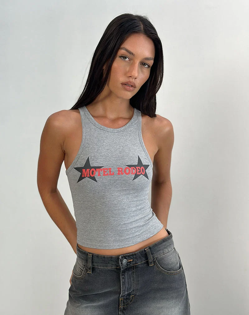 Carter Vest Top in Grau meliert mit Motel Rodeo Grafik