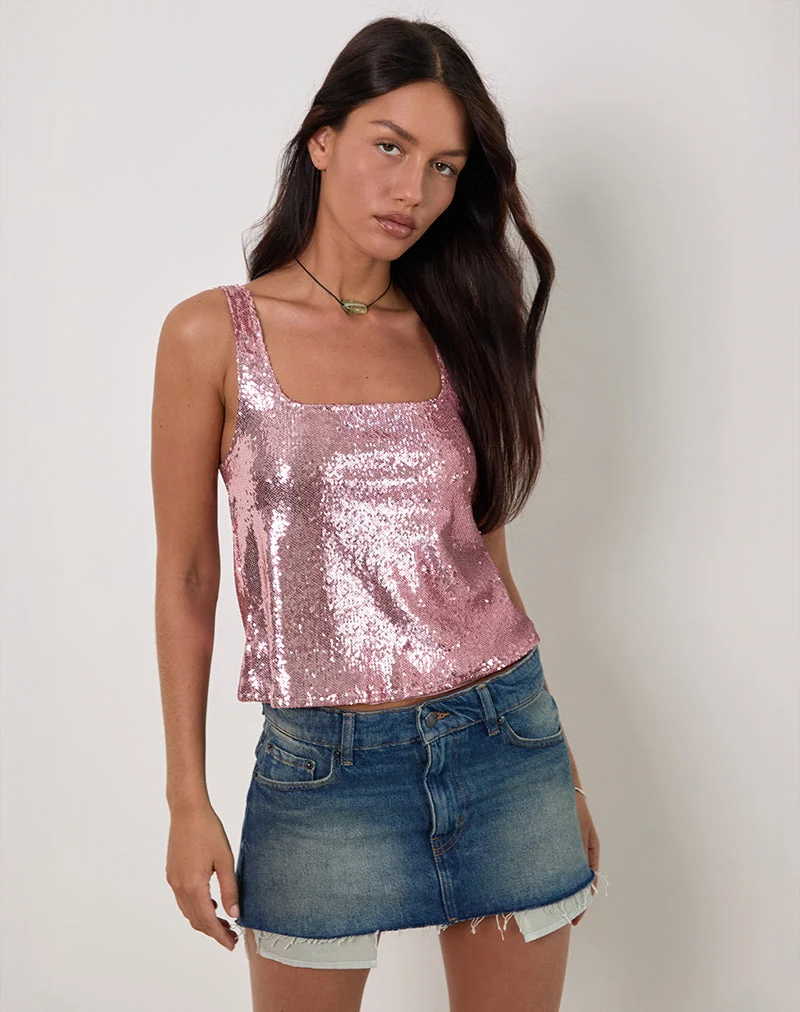 Kosile Cami Top in Pailletten-Rosa
