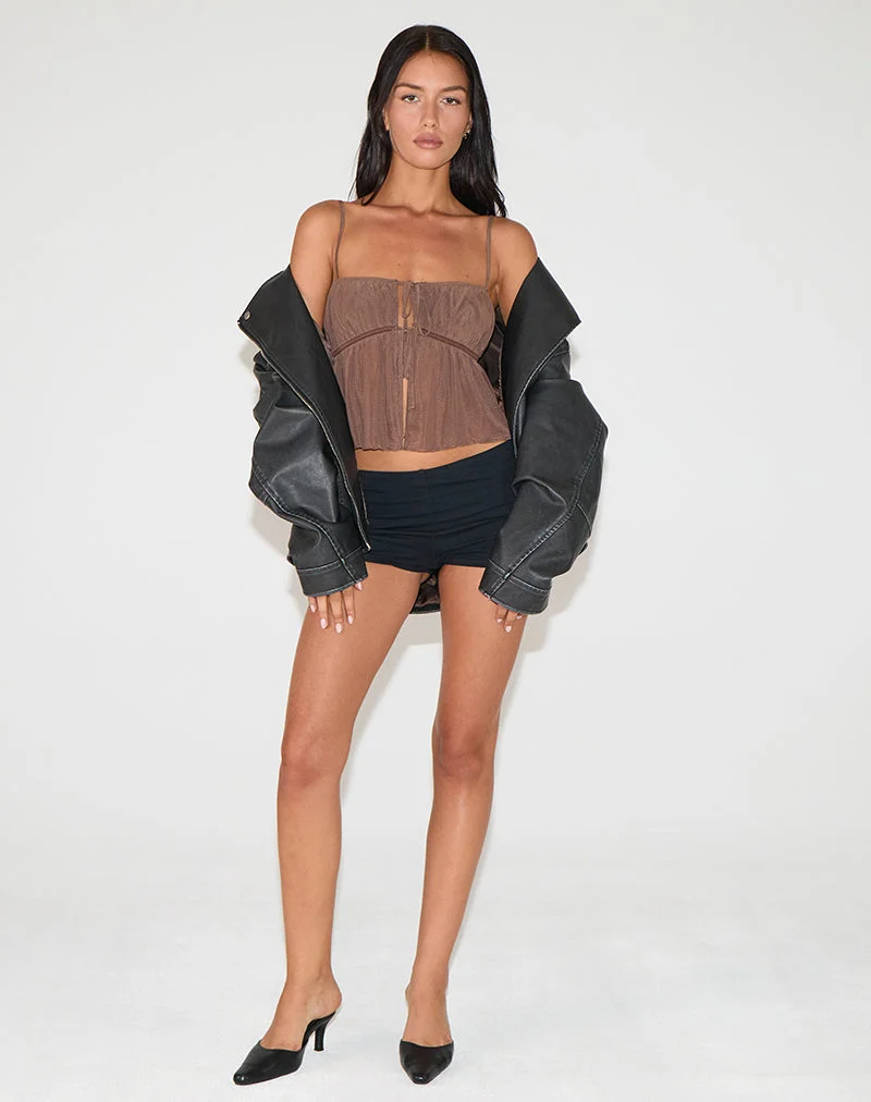 Carmina Tie Front Cami Top aus Mesh Braun
