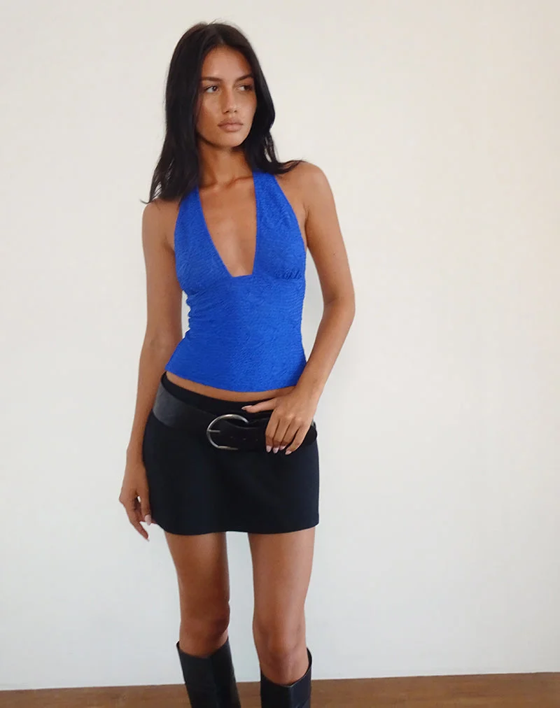 Cosimo Neckholder-Top aus strukturiertem Mesh Blau