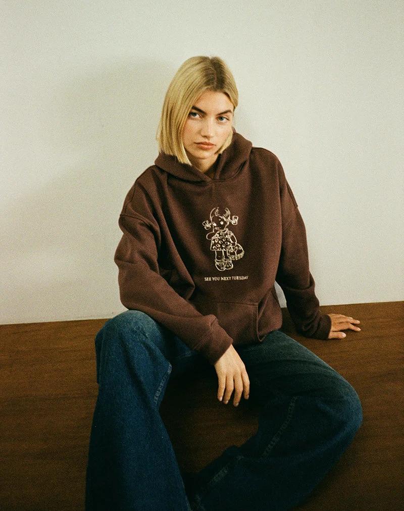 Oversize-Kapuzenpullover in tiefem Mahagoni mit See You Next Tuesday-Aufdruck