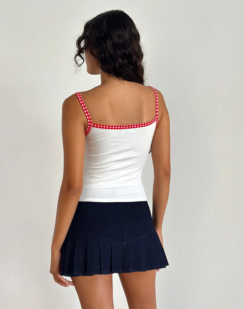 Ilisna Top in Weiß mit roter Gingham-Bindung