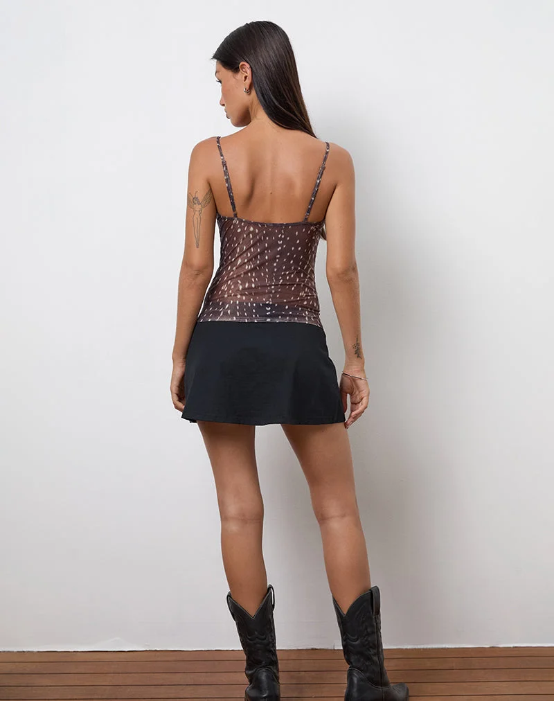 Alcesta Cami Top in Mesh Hirsch Druck Braun