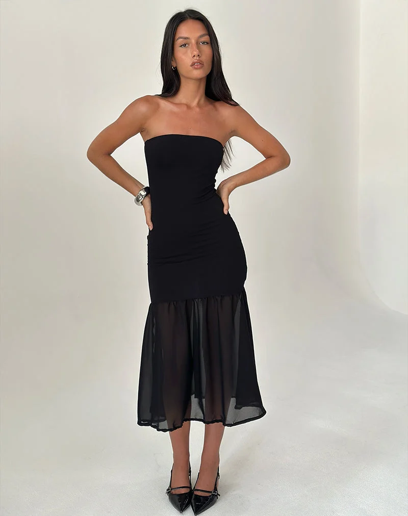 Sachiko Bandeau Midikleid aus Chiffon Jersey Schwarz
