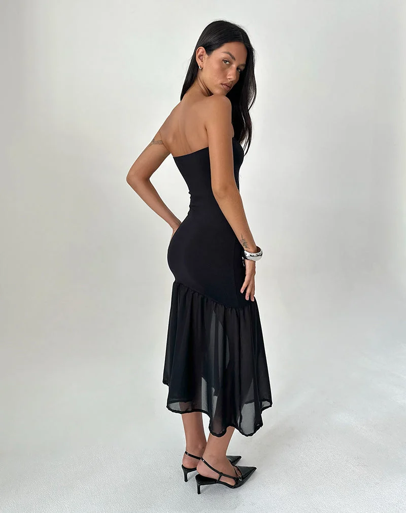 Sachiko Bandeau Midikleid aus Chiffon Jersey Schwarz