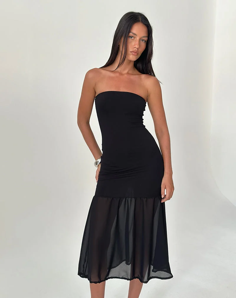Sachiko Bandeau Midikleid aus Chiffon Jersey Schwarz