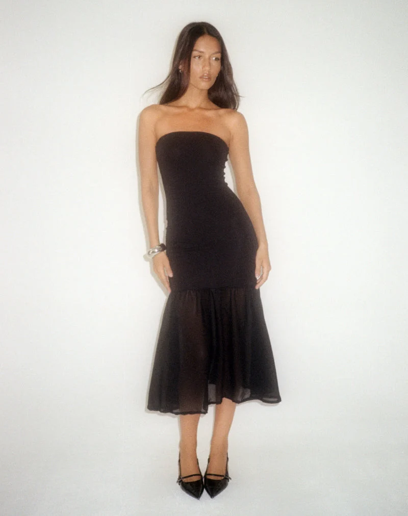 Sachiko Bandeau Midikleid aus Chiffon Jersey Schwarz