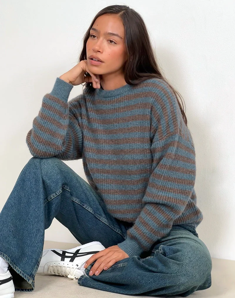 Orvala Strickpullover in Schiefer und Braun gestreift
