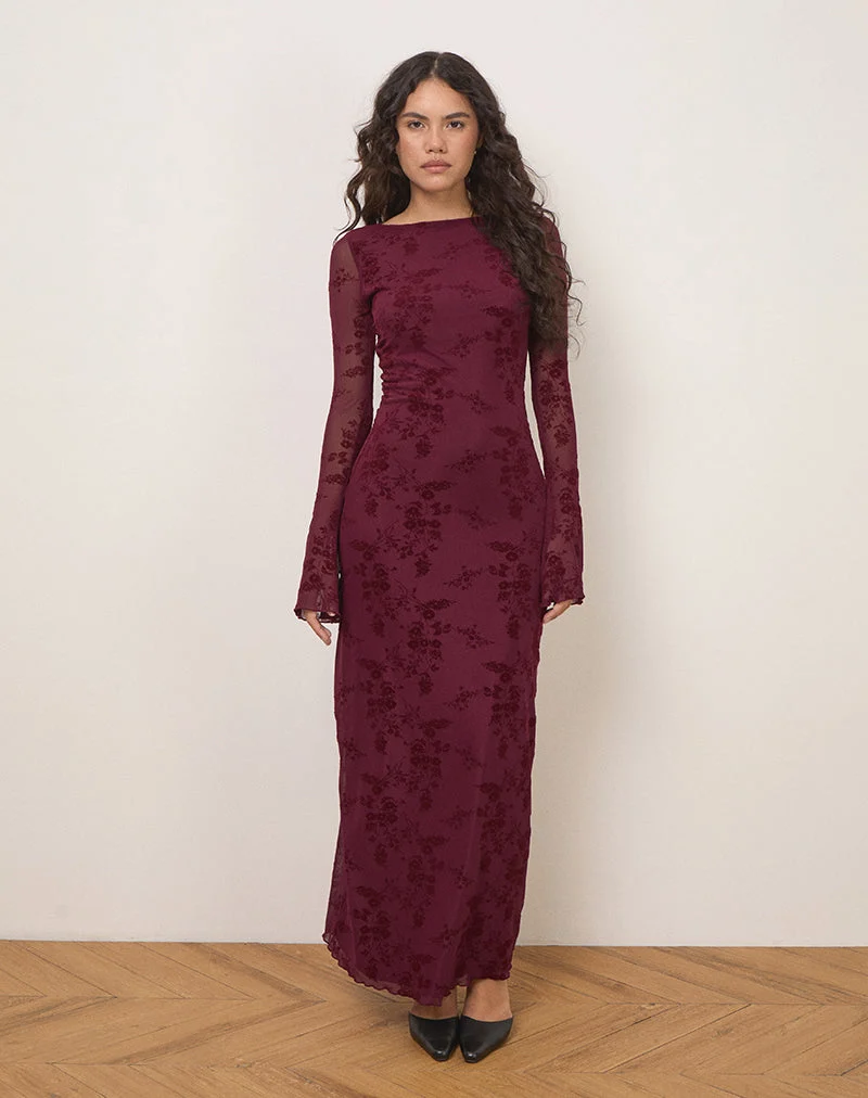 Shaleed Maxikleid in Botanical Flower Maroon