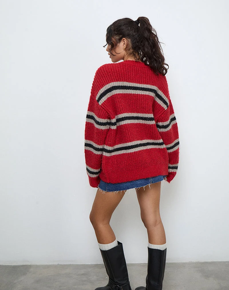 Lunet Strickpullover in Rot und Schwarz gestreift