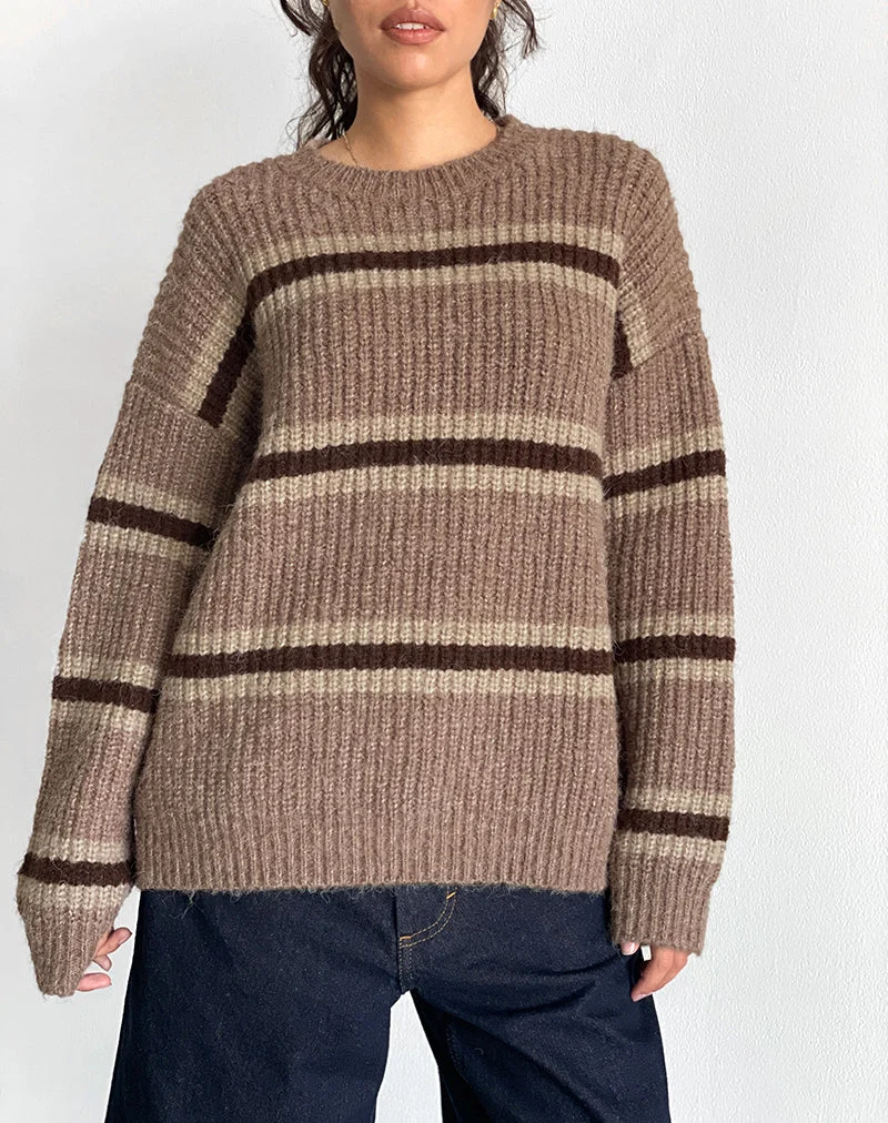 Lunet Strickpullover aus Streifen in Tonal Brown