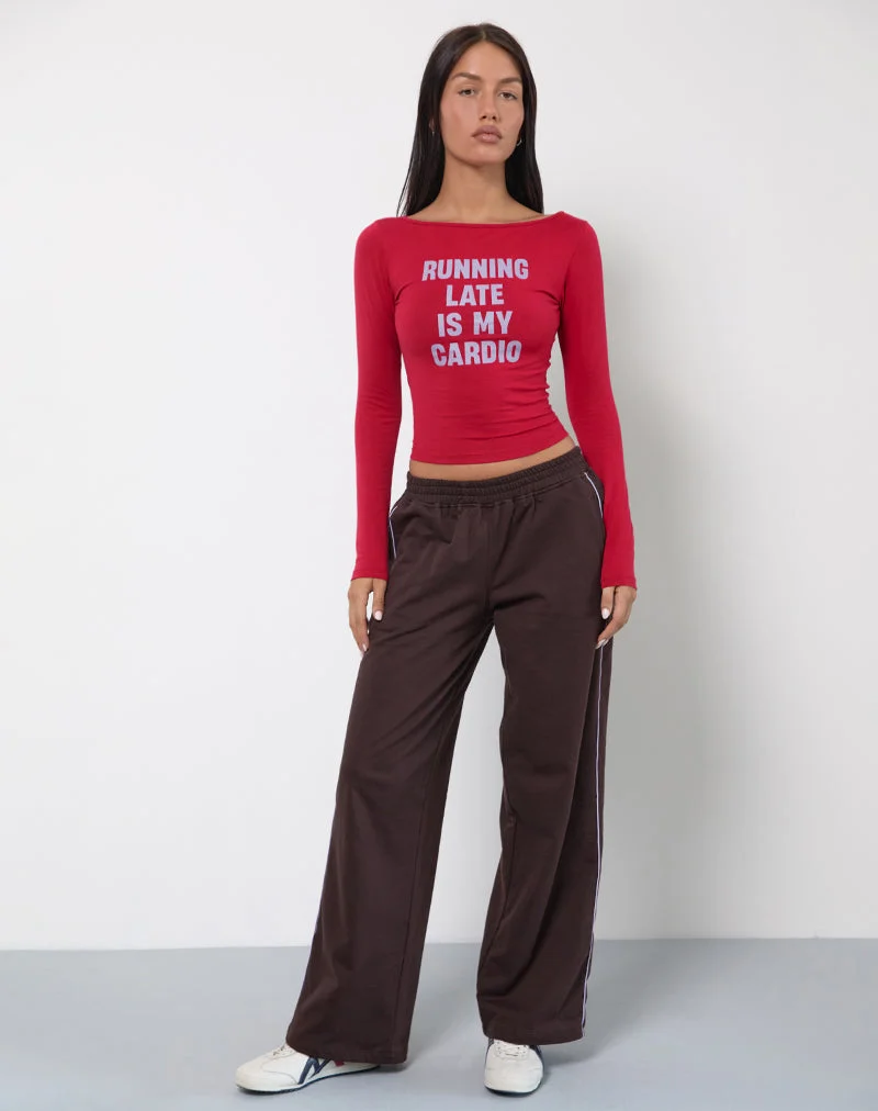 Amabon Langarm-Top in Adrenaline Rot mit Running Late-Slogan