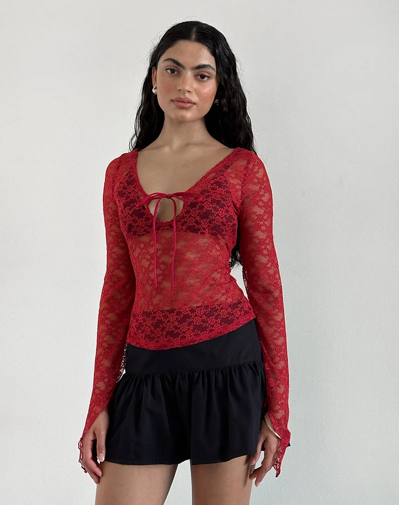 Natasha Tie Front Top aus Mari Lace Rot