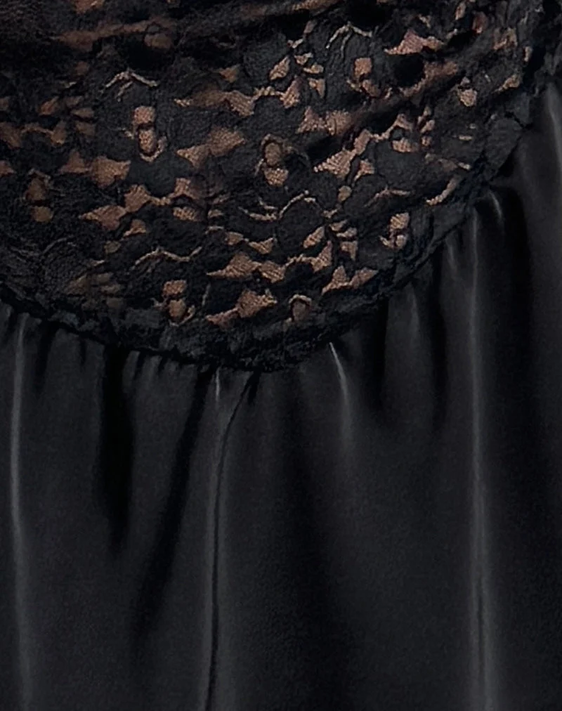Alunan Slip-Kleid aus Satin-Spitze Schwarz
