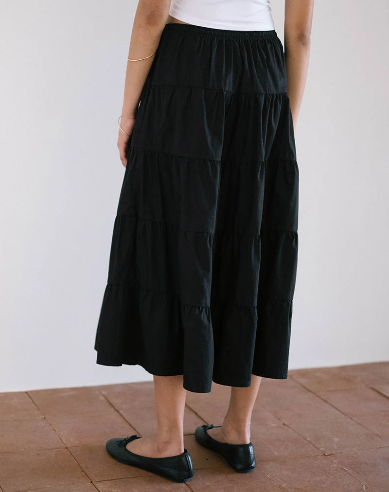 Izumi Gestufter Midirock aus Popeline Schwarz