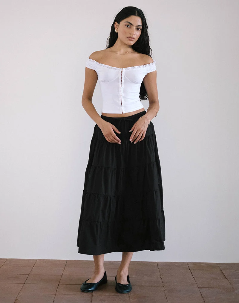Izumi Gestufter Midirock aus Popeline Schwarz