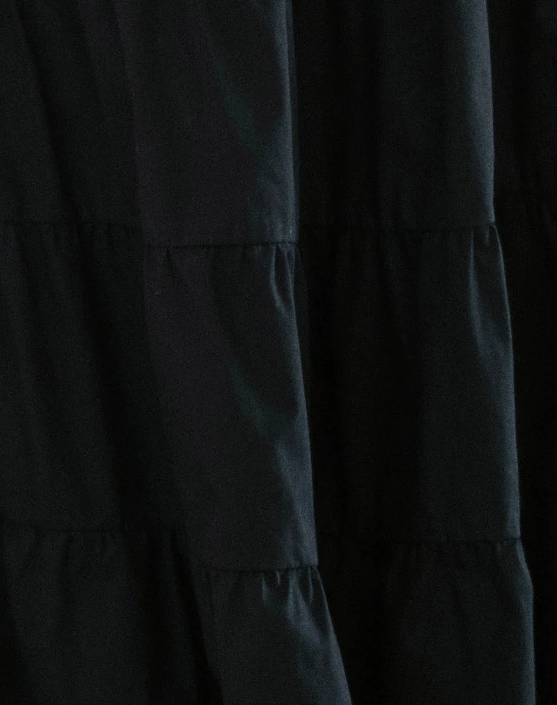 Izumi Gestufter Midirock aus Popeline Schwarz