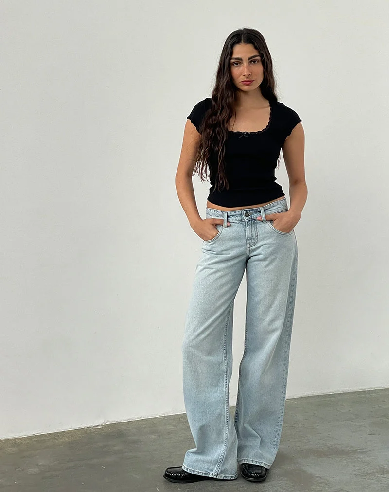Parallele Jeans mit niedrigem Rise in extrem heller Waschung Blau