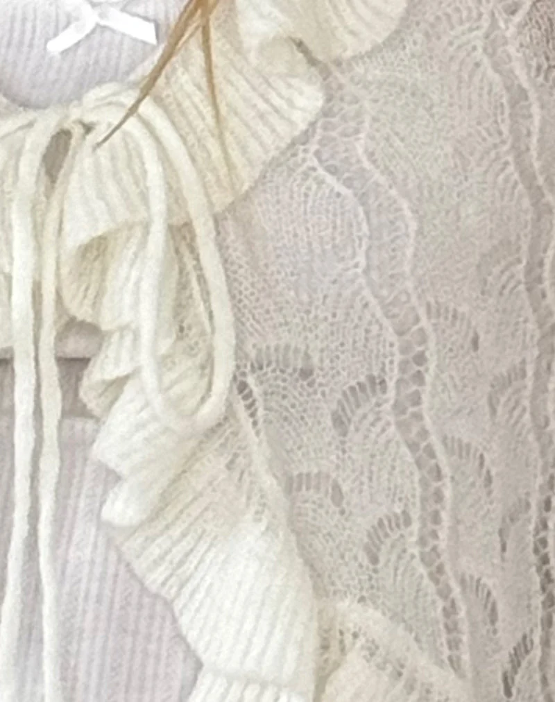 Kenira Strickjacke aus Pointelle-Strick in Birke-Creme