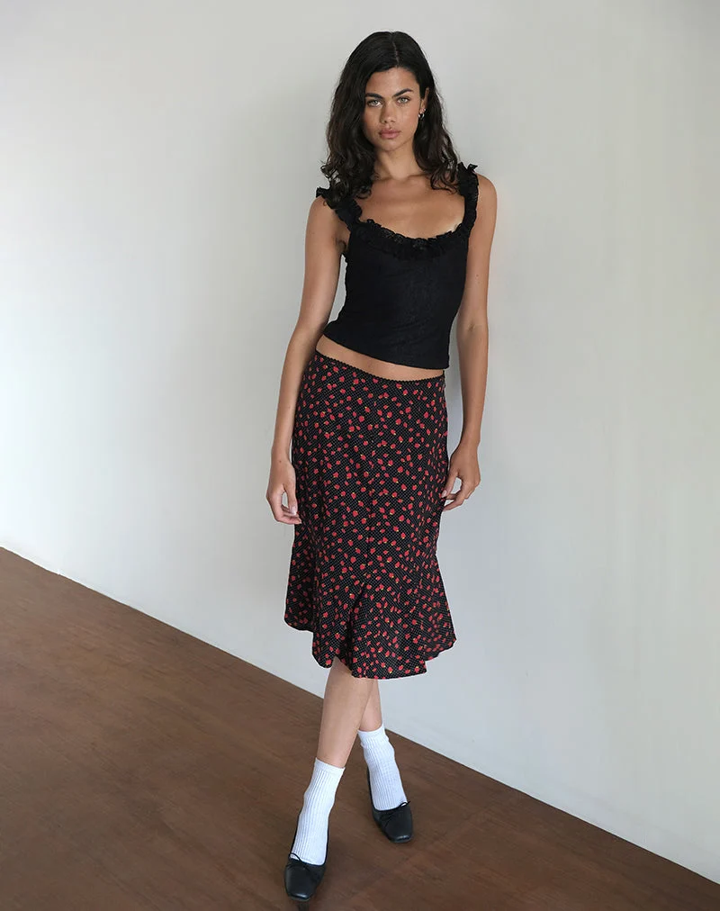 Sima Midirock in Erdbeere Polka Schwarz