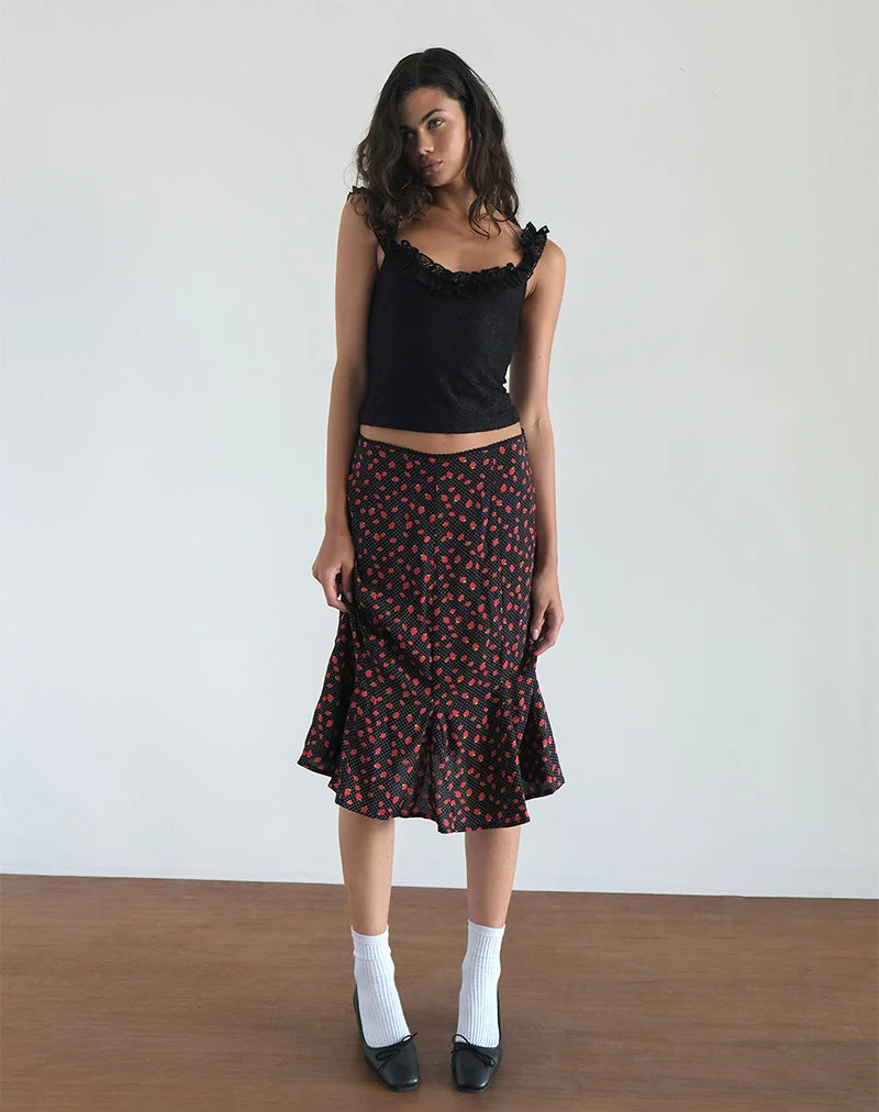 Sima Midirock in Erdbeere Polka Schwarz