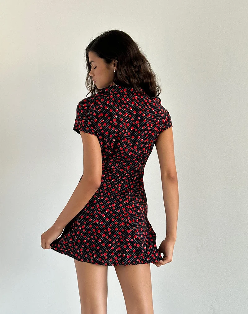 Holmana Minikleid in Strawberry Polka Schwarz
