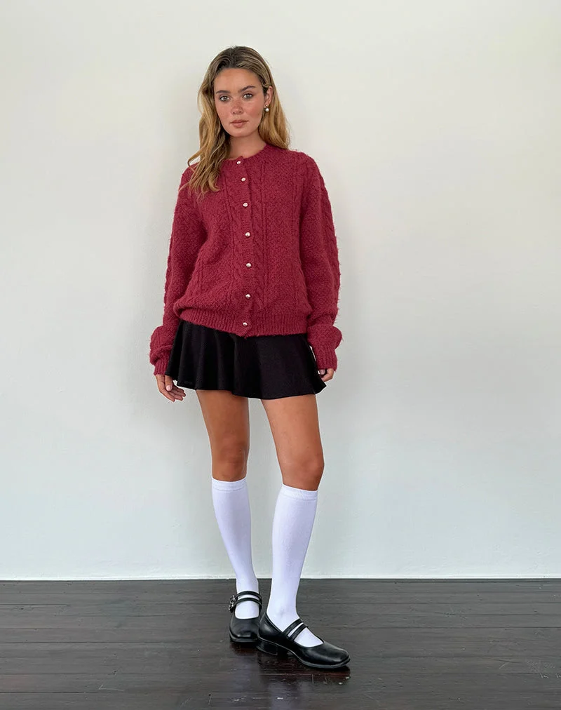 Aceso Strickjacke aus Bürstenstrick in Burgund