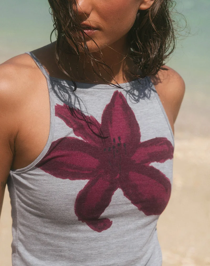 Dudley Vest Top in Grau meliert Gemalte Blume