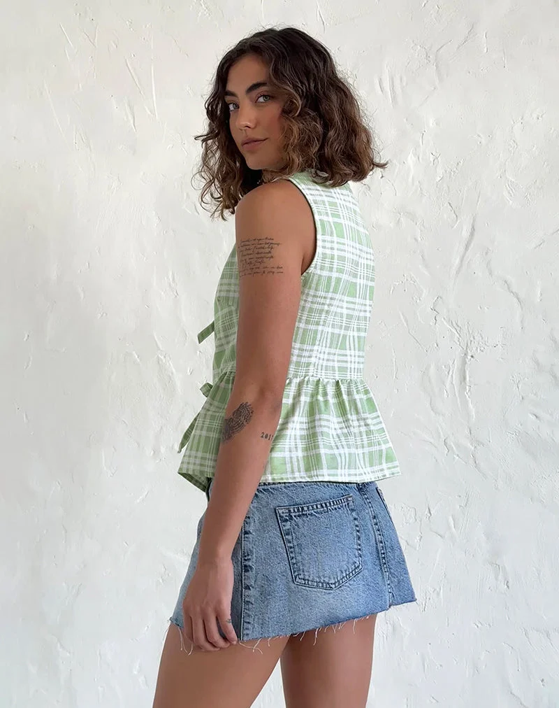 Kayvata Tie Front Top in Tischtuch Neo Mint